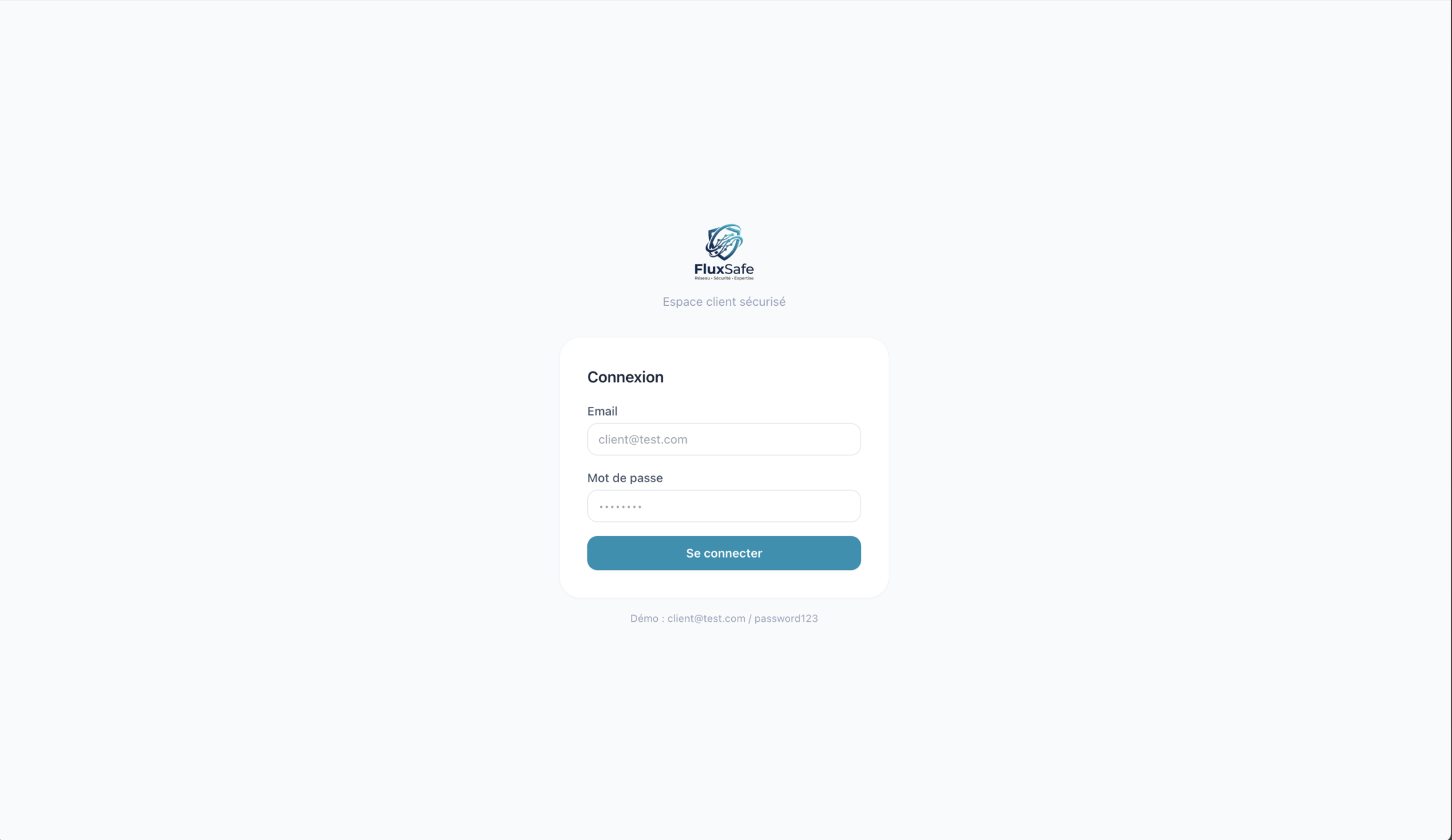 Connexion sécurisée à votre espace client FluxSafe Radar